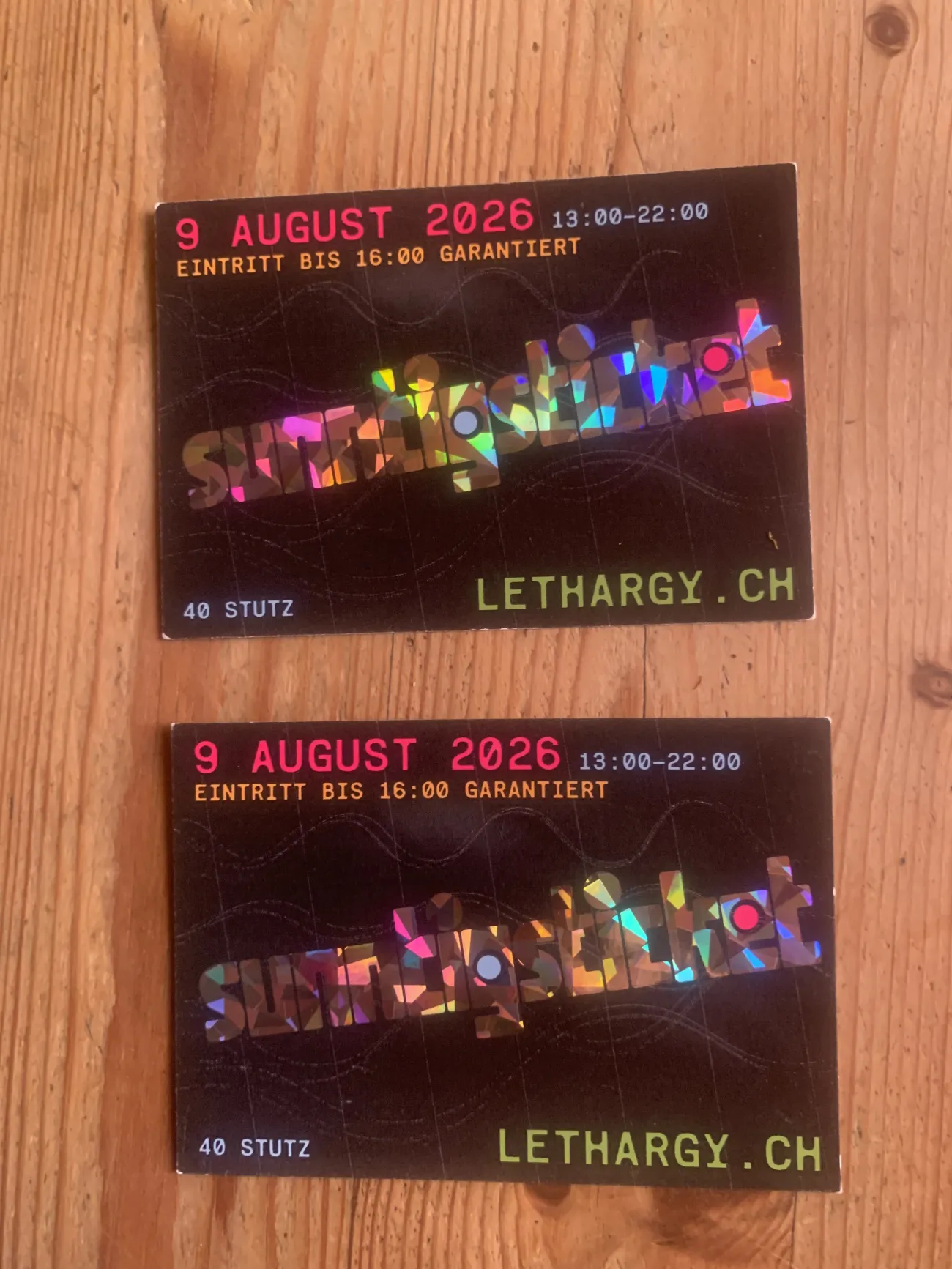 Lethargie Sonntags Tickets 9.8. zwei Tickets