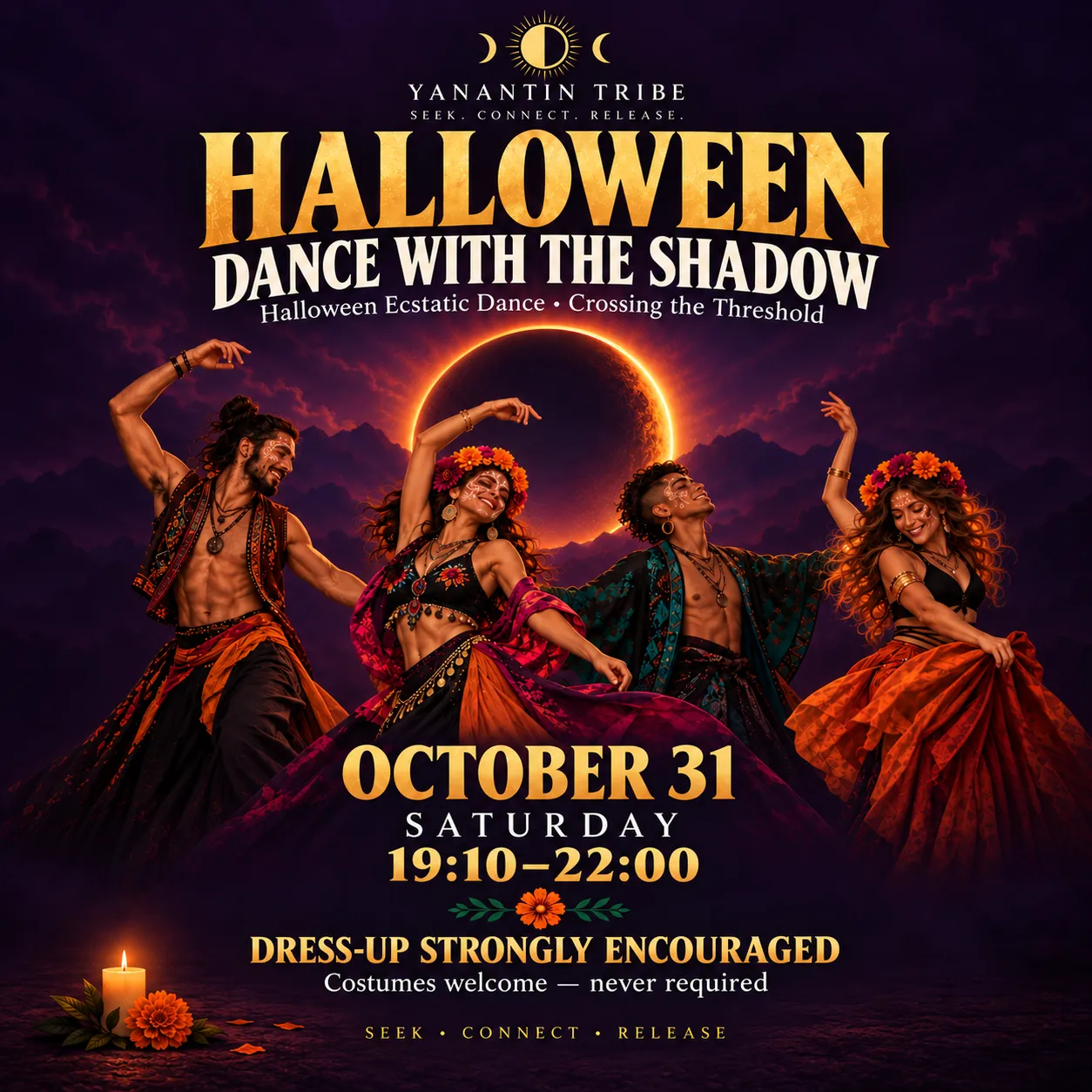 ECSTATIC DANCE PARTY ZÜRICH · DANCE WITH THE SHADOW · HALLOWEEN · SOUND HEALING · TRIBAL · WORLD MUSIC · BAREFOOT · MOVEMENT MEDICINE · DANCE MEDITATION · LIVE DJ · MEDICINE MUSIC