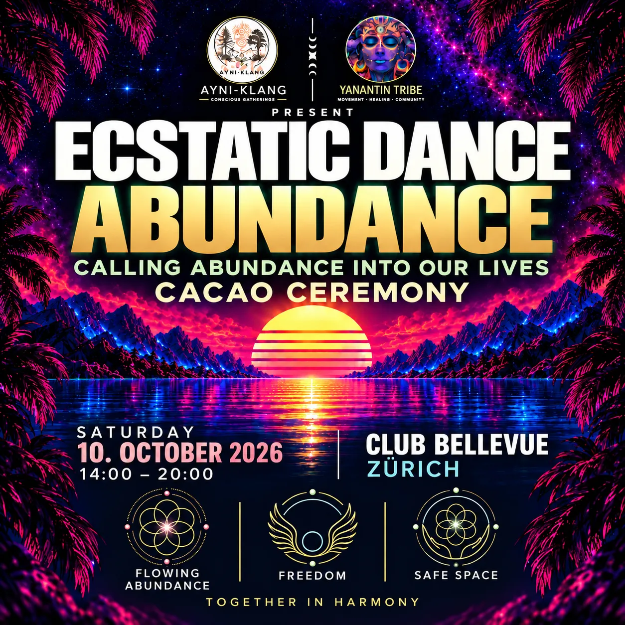 DAY FESTIVAL · ECSTATIC DANCE PARTY ZÜRICH · WORLD MUSIC · TRIBAL MUSIC · MELODIC TECHNO · DEEP HOUSE · CACAO CEREMONY · POTLUCK · SHARING CIRCLE · SOUND HEALING · BAREFOOT · MOVEMENT MEDICINE · DANCE MEDITATION · LIVE DJ · MEDICINE MUSIC